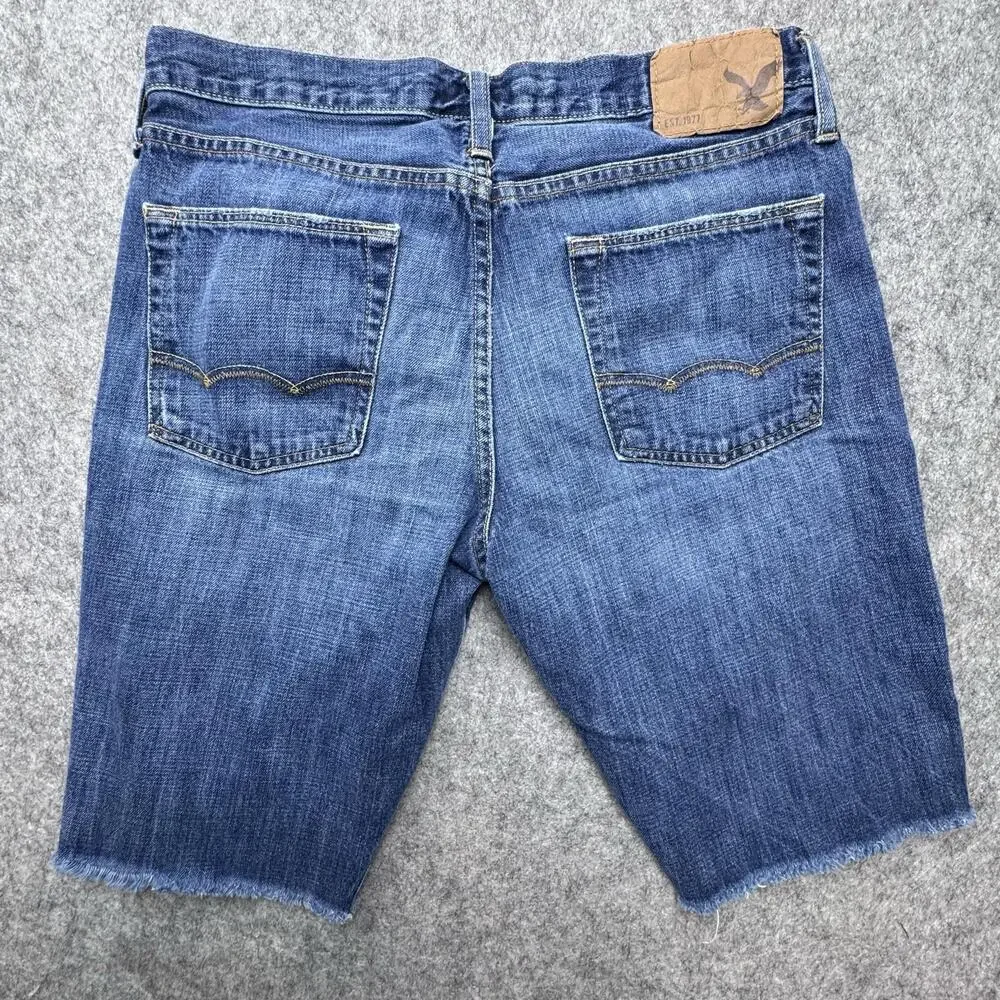 American Eagle Outfitters Shorts Mens 33 Blue Denim Bermuda Distressed Cutoff